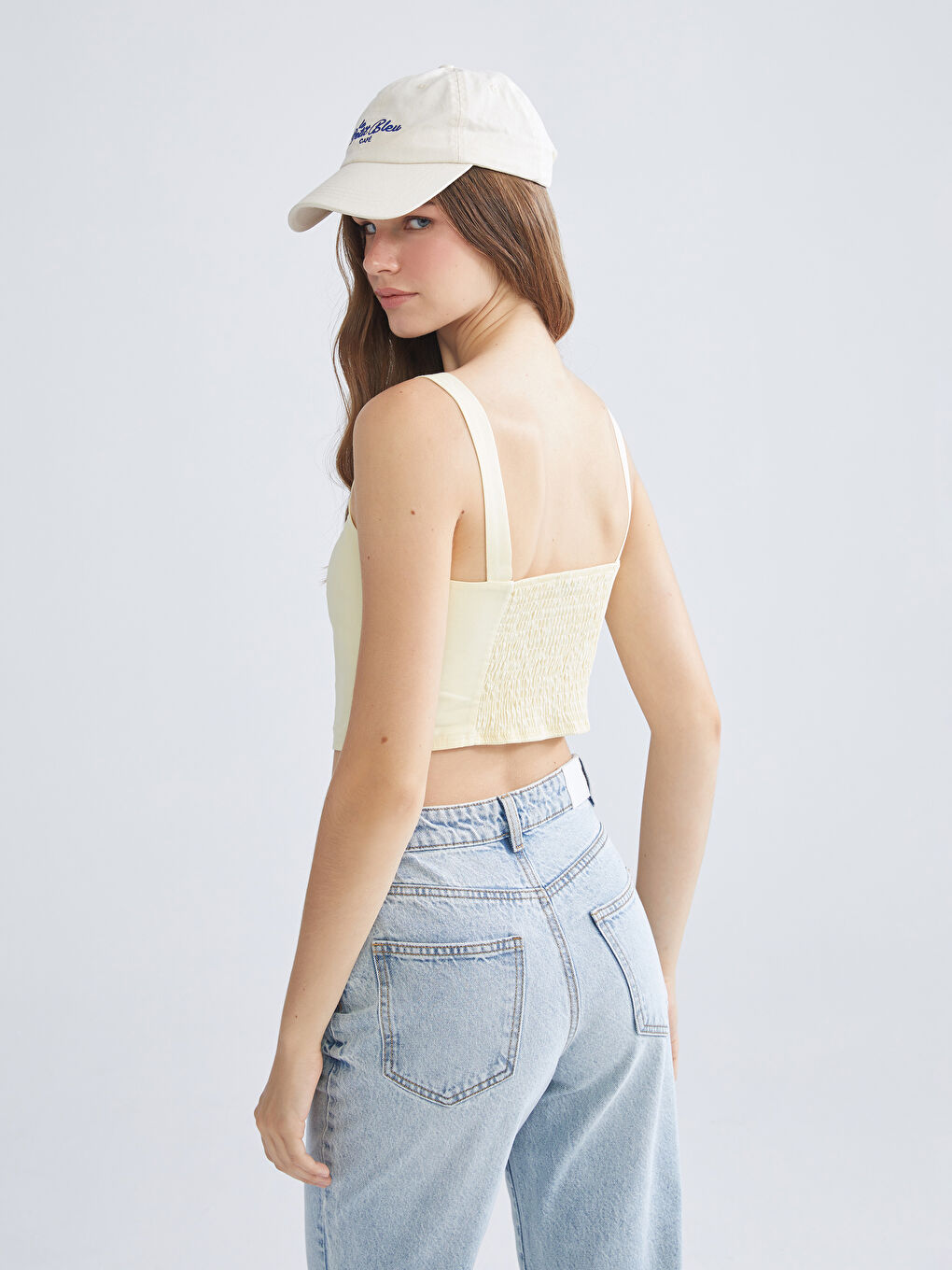 Sarı Kare Yaka Askılı Crop-3