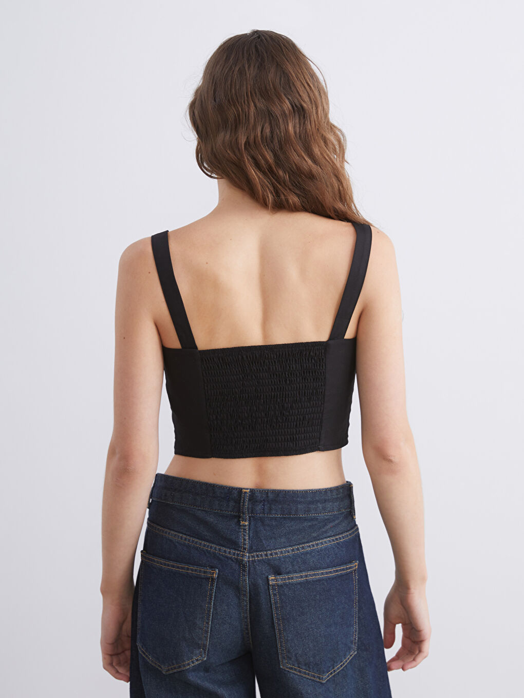 Siyah Kare Yaka Askılı Crop-3