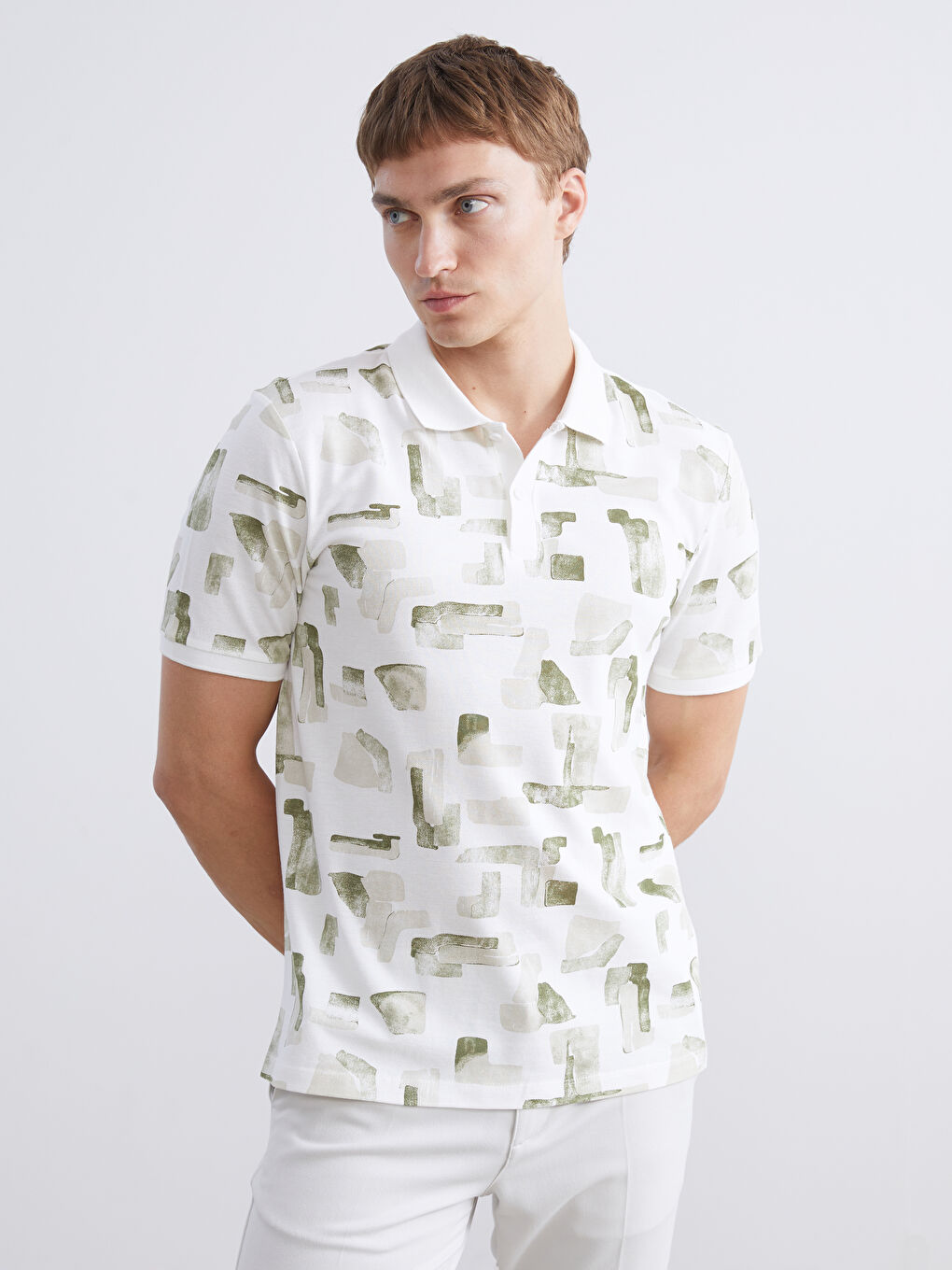 Yeşil Polo Yaka Desenli Pike Erkek Tişört