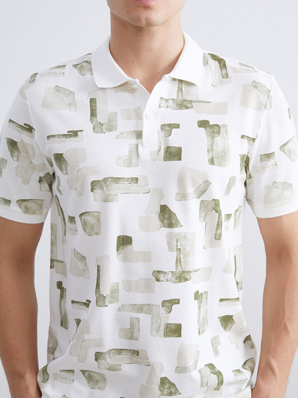 Yeşil Polo Yaka Desenli Pike Erkek Tişört-2