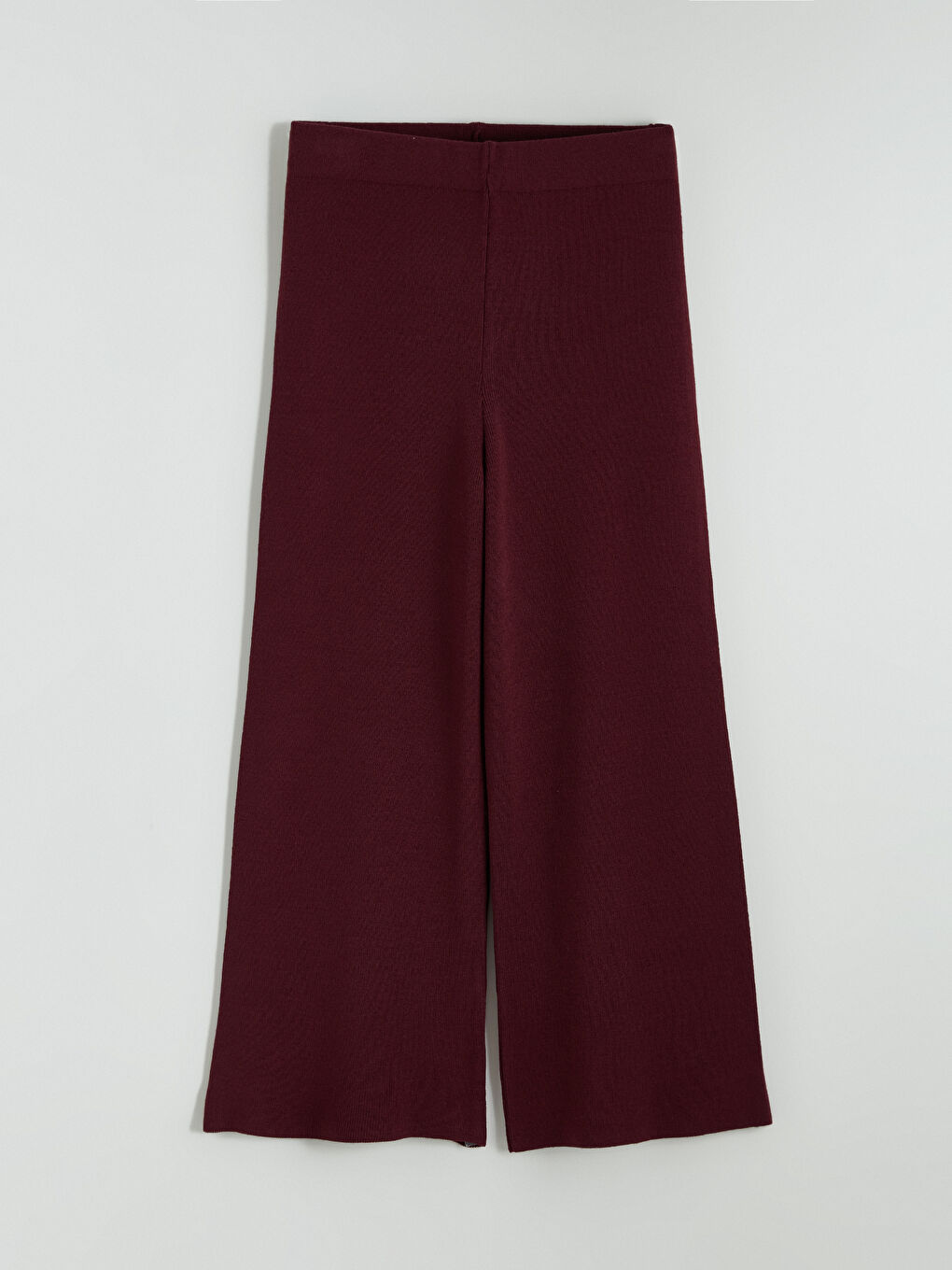 Bordo Beli Lastikli Geniş Paça Kadın Triko Pantolon-4