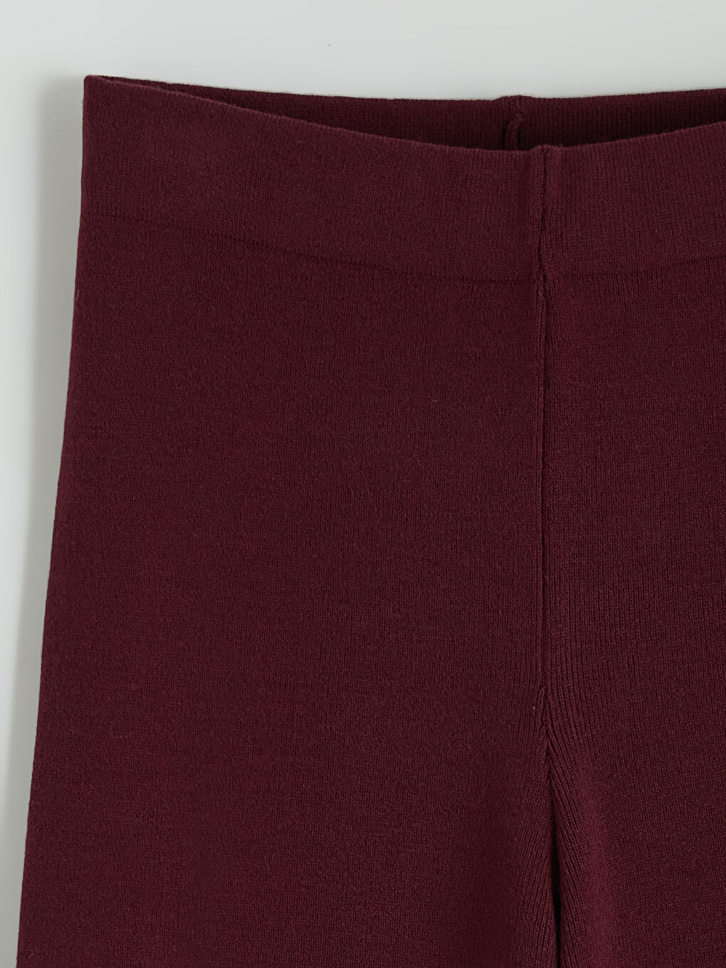 Bordo Beli Lastikli Geniş Paça Kadın Triko Pantolon-5