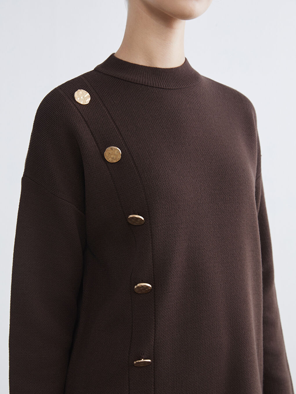 Kahverengi Bisiklet Yaka Kadın Triko Tunik-2