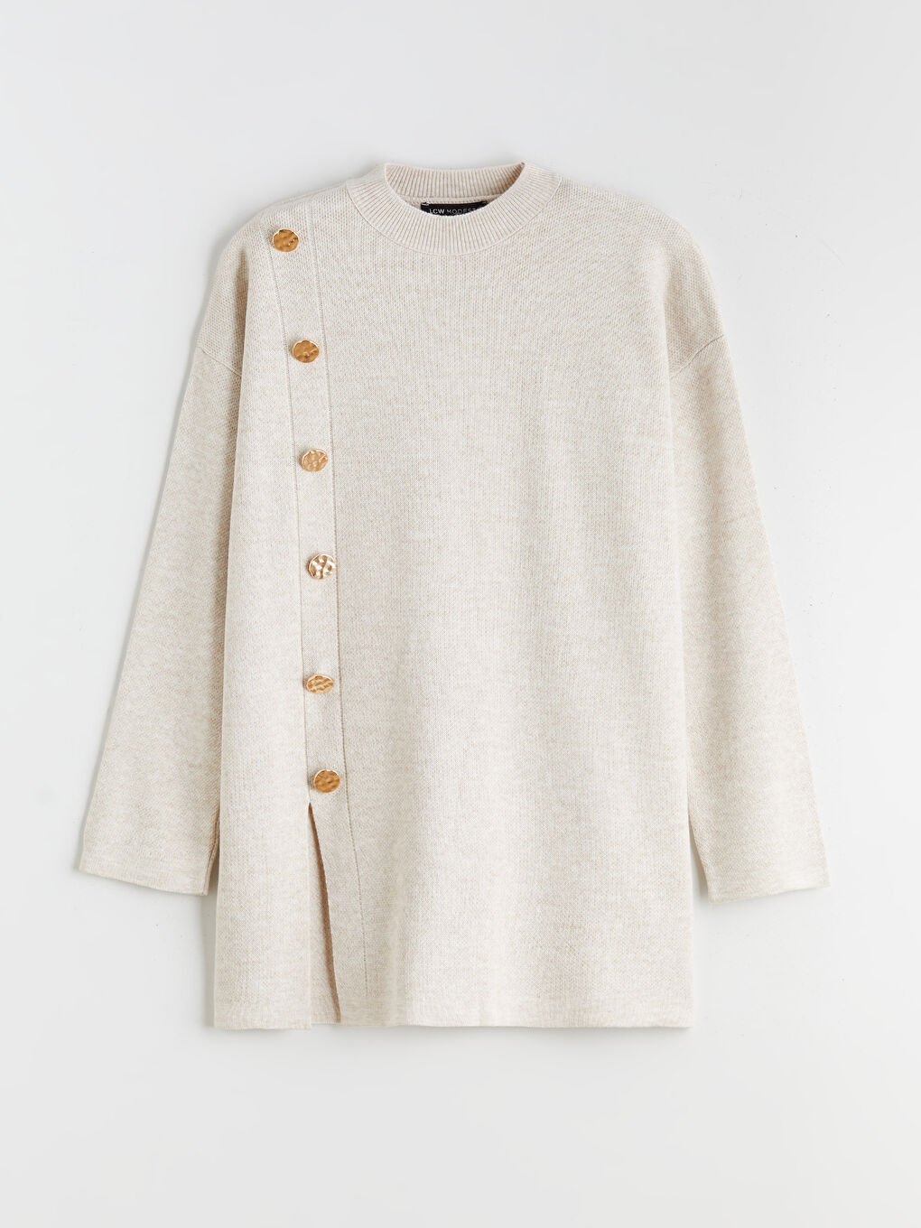 Ekru Bisiklet Yaka Kadın Triko Tunik-4