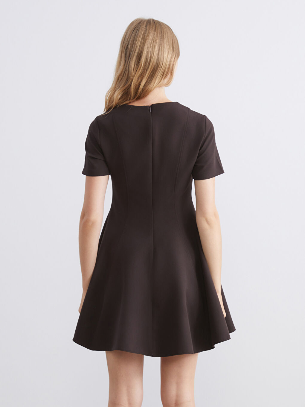 Kahverengi Bisiklet Yaka Peplum Mini Elbise-3