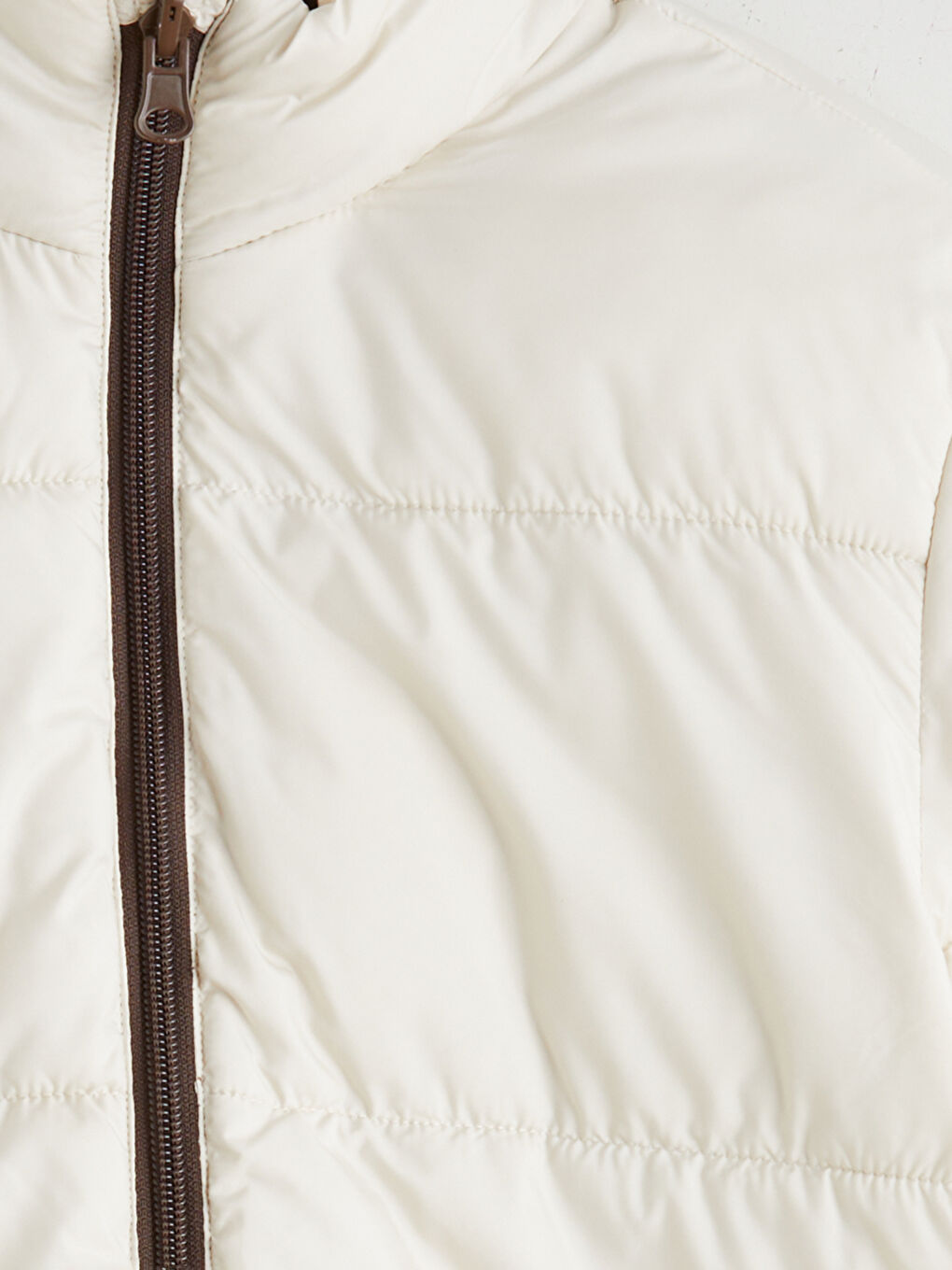 Ekru Deri Görünümlü Kız Çocuk Çift Taraflı Mont-2