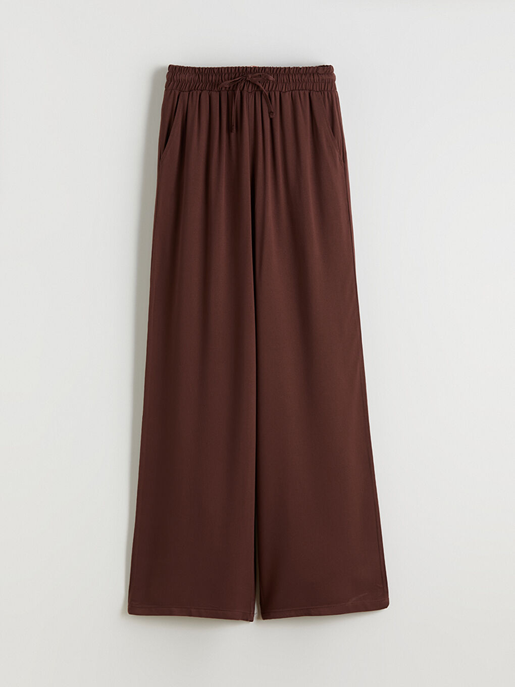 Bordo Beli Lastikli Geniş Paça Kadın Pantolon-4