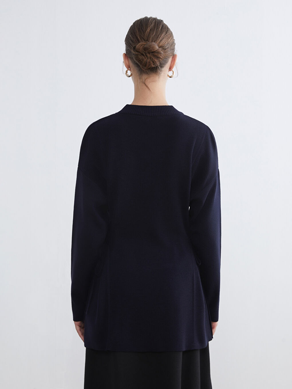 Lacivert Dik Yaka Oversize Kadın Triko Tunik-3