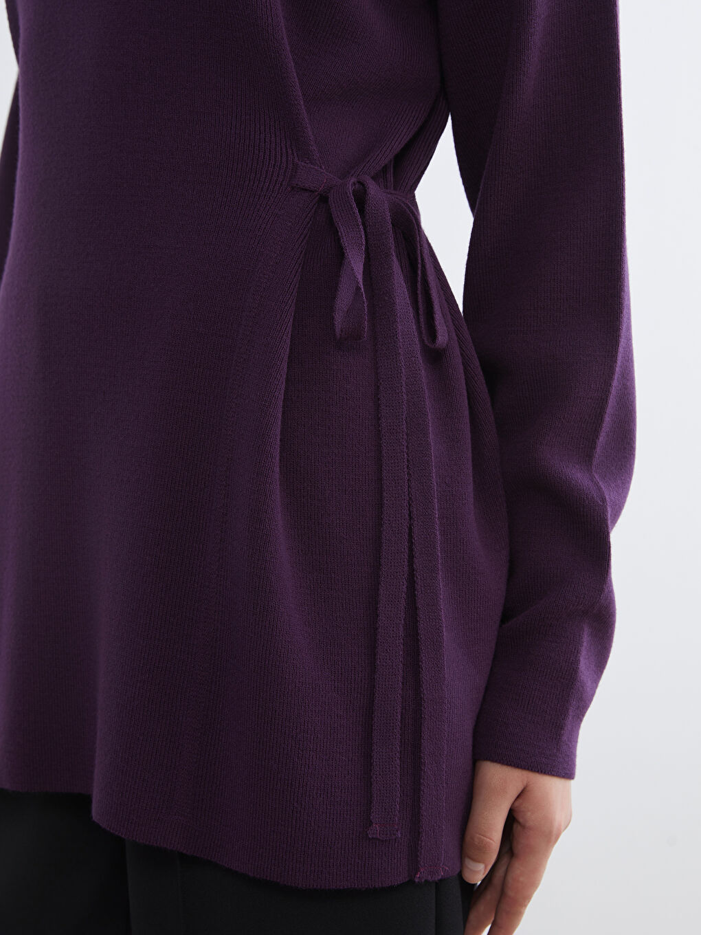 Mor Dik Yaka Oversize Kadın Triko Tunik-2