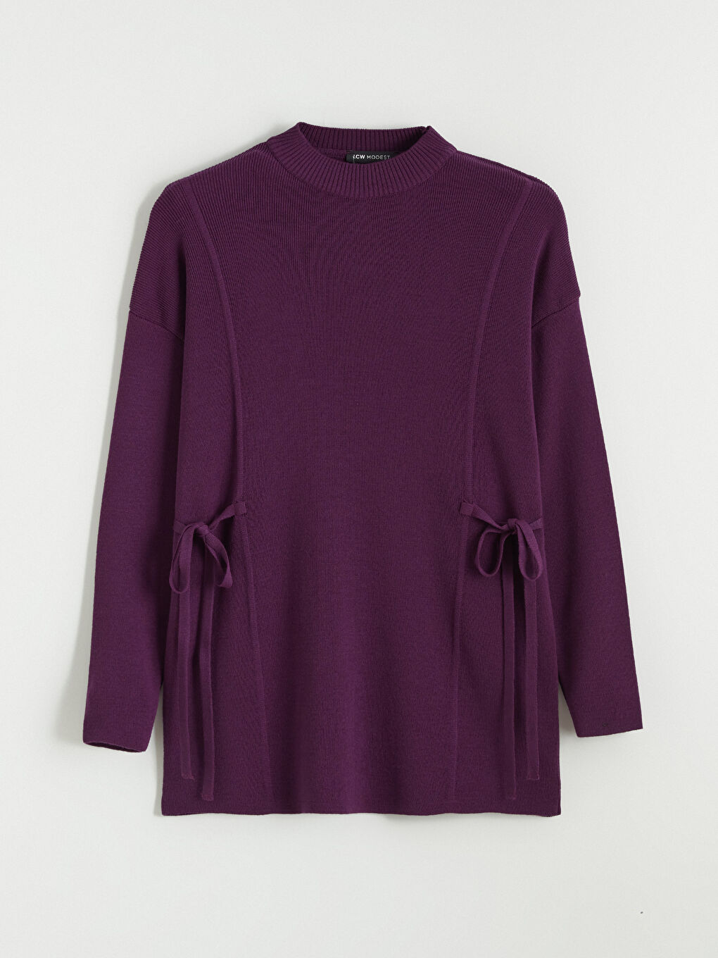 Mor Dik Yaka Oversize Kadın Triko Tunik-4