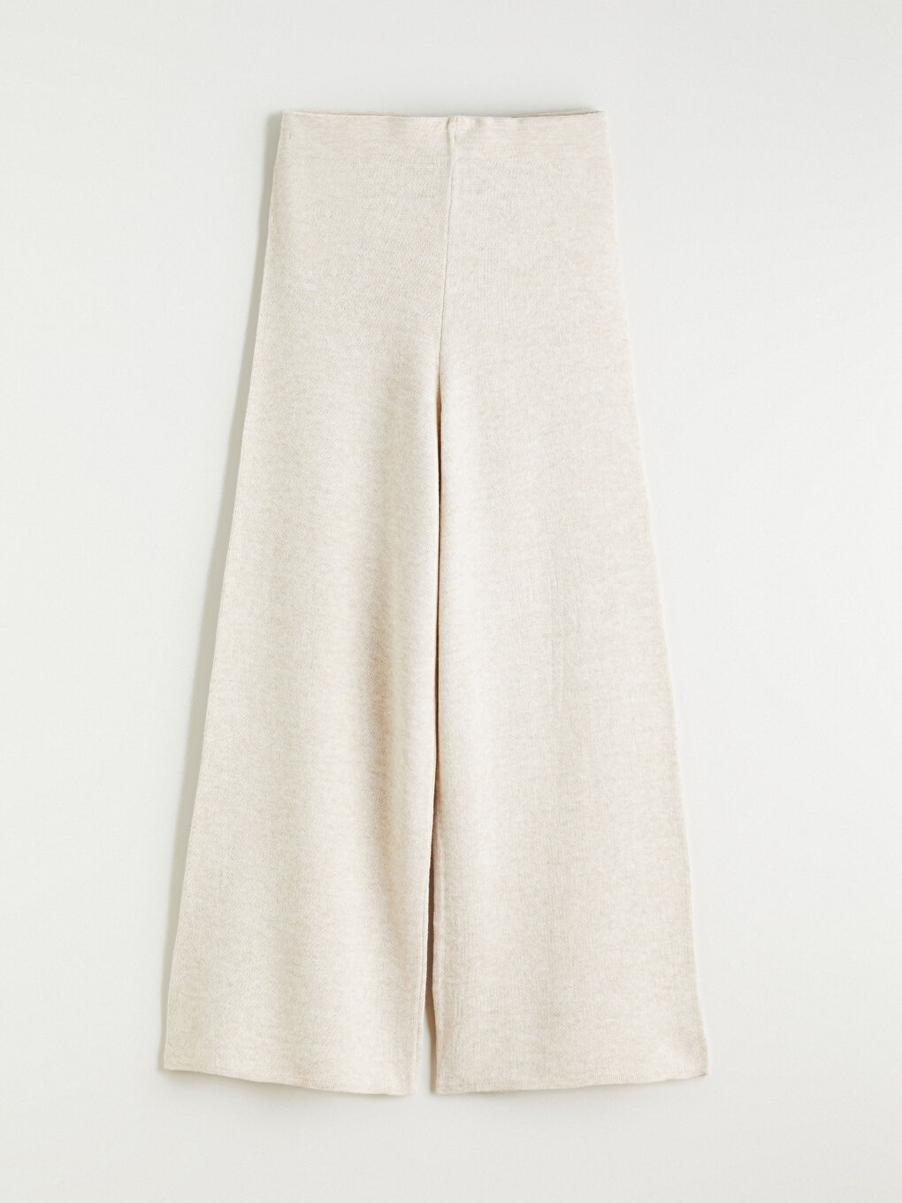 Ekru Beli Lastikli Geniş Paça Kadın Triko Pantolon-4