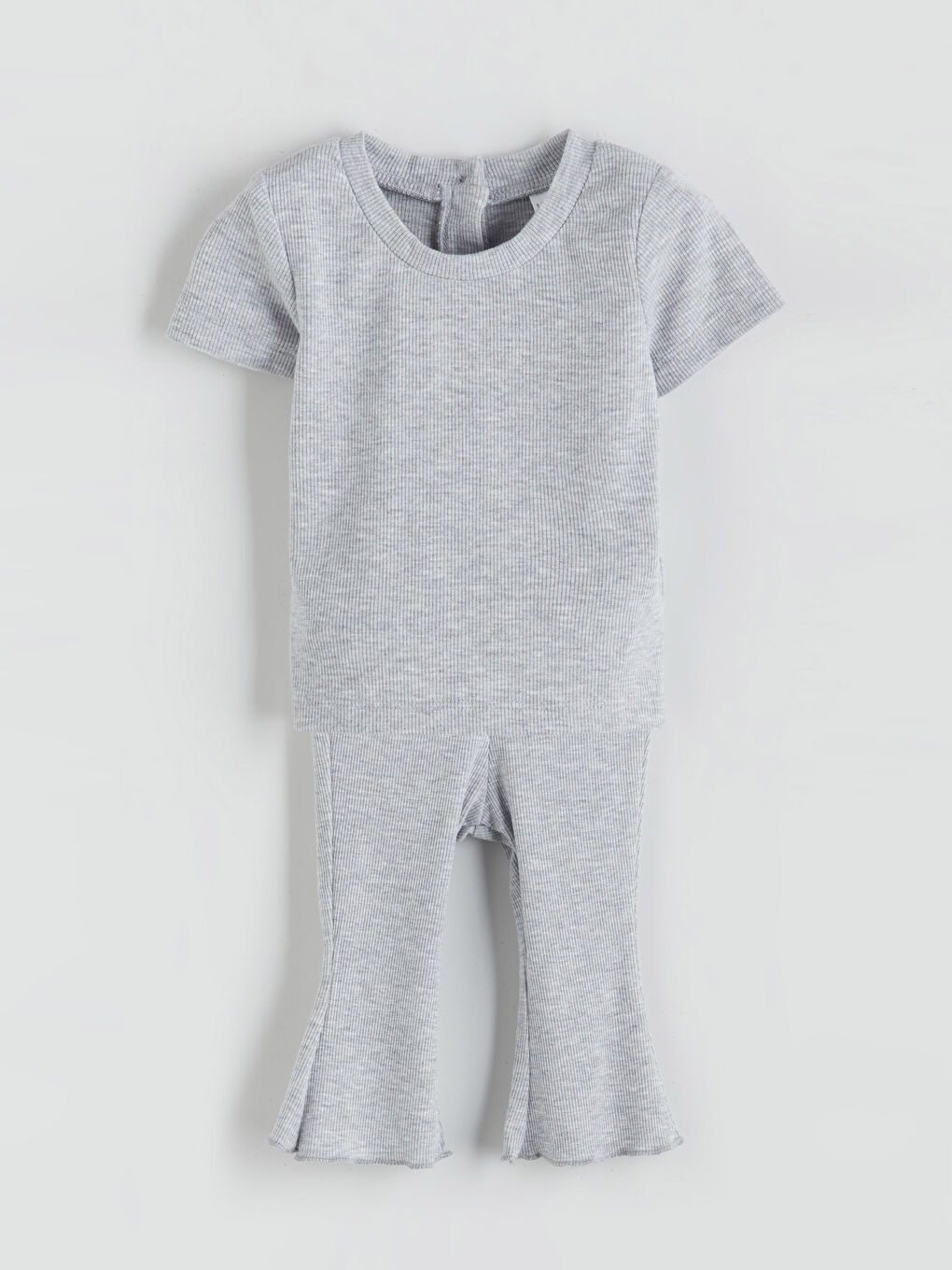 Gri Bisiklet Yaka Kısa Kollu Kız Bebek Bluz ve Tayt 2'li