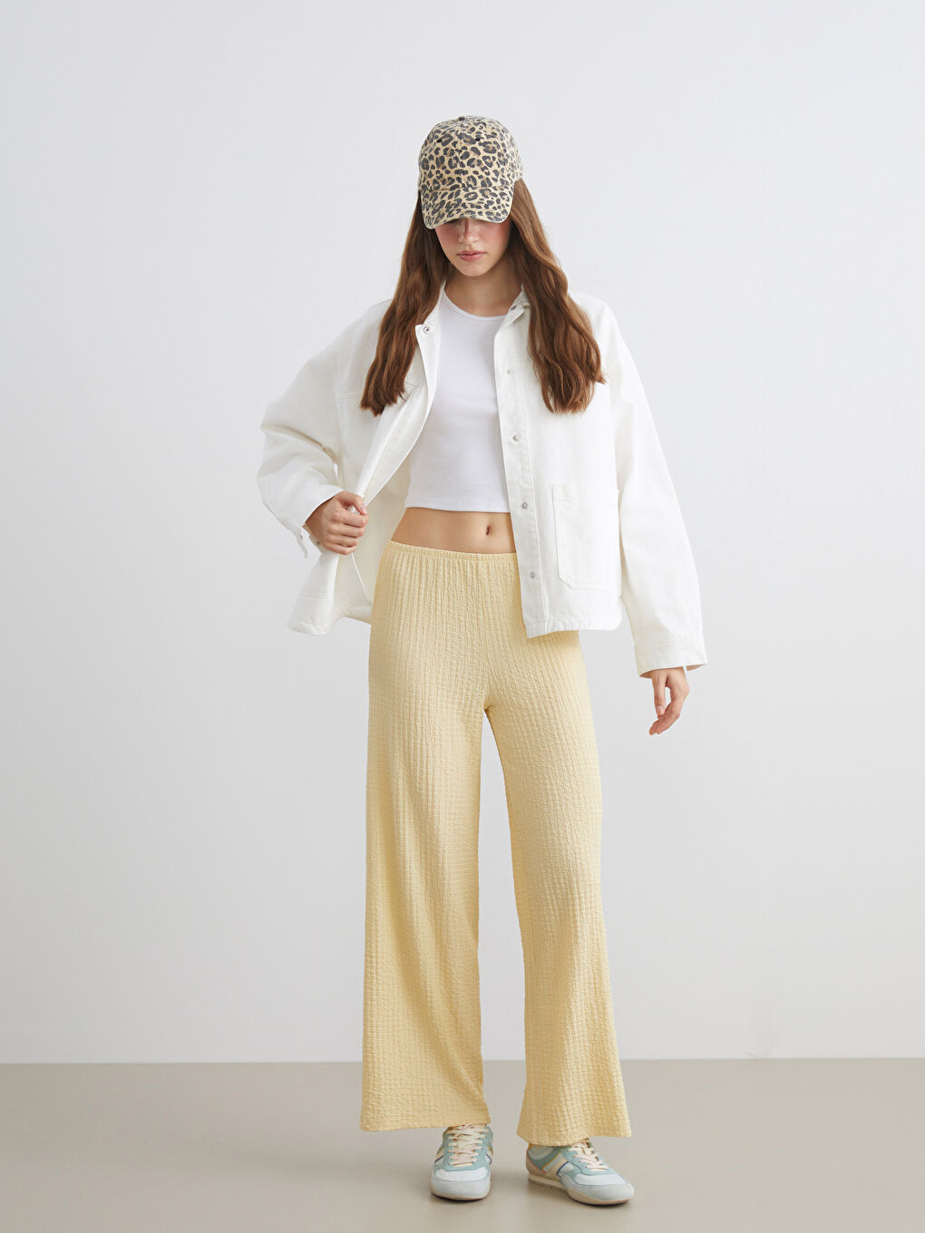 XSIDE Elasticated Waist Textured Women's Trousers -W5KT71Z8-CYN