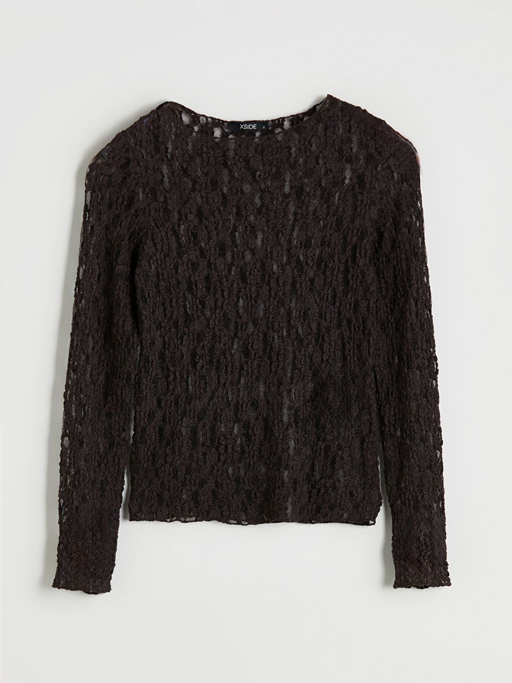 Kahverengi Kayık Yaka Dantelli Bluz-4