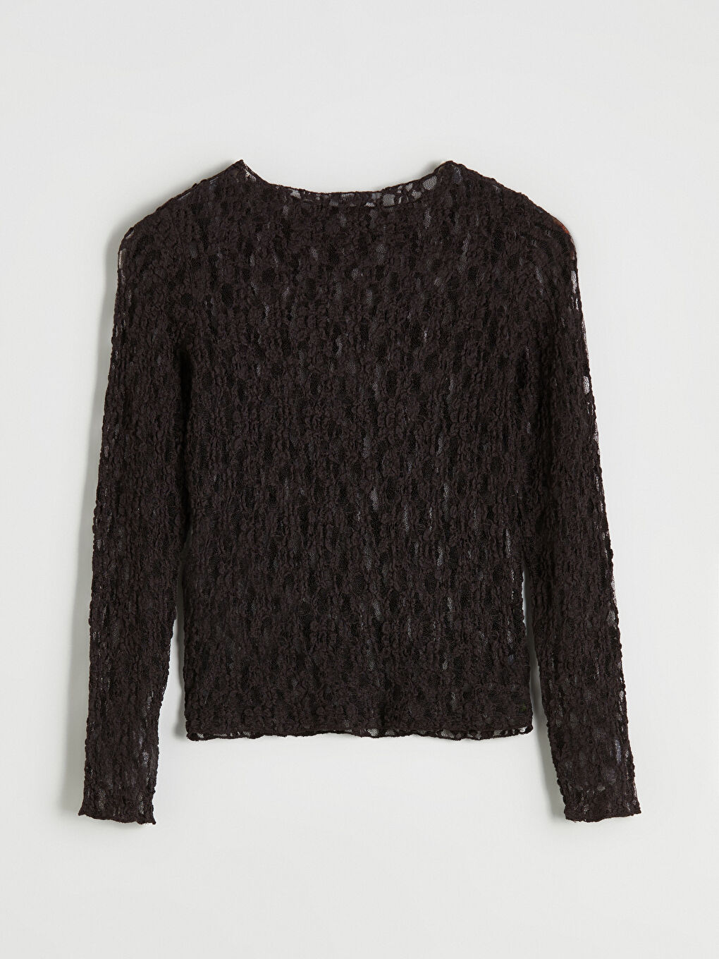 Kahverengi Kayık Yaka Dantelli Bluz-5