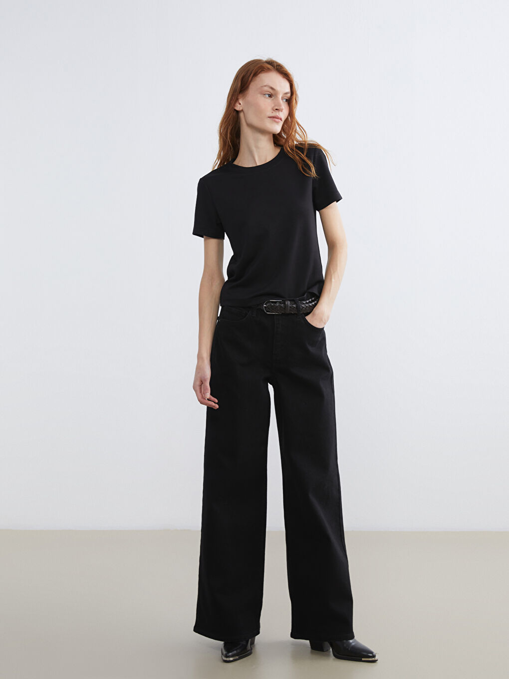 Siyah Wideleg Kadın Jean Pantolon