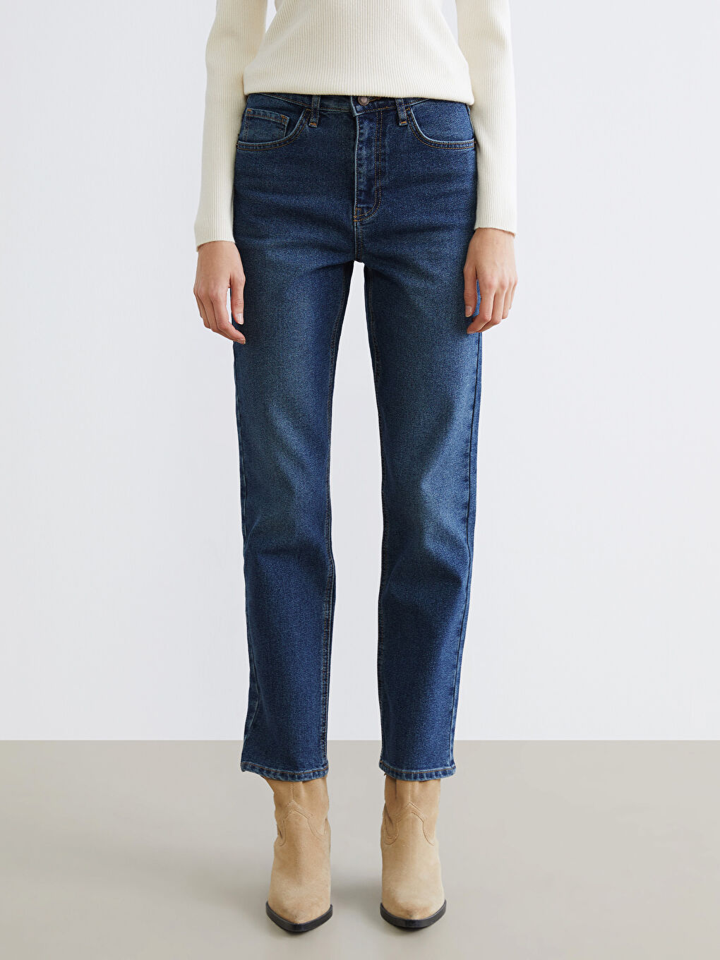 İndigo Mom Fit Kadın Jean Pantolon-1