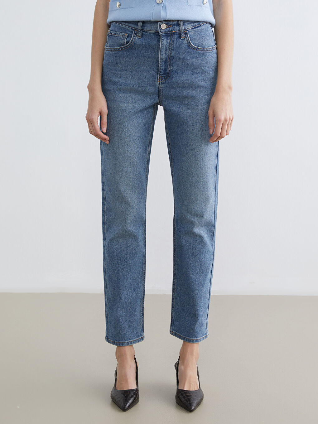 İndigo Mom Fit Kadın Jean Pantolon-1