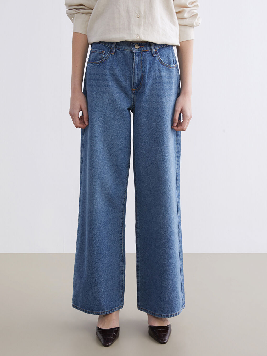 İndigo Wideleg Kadın Jean Pantolon-1