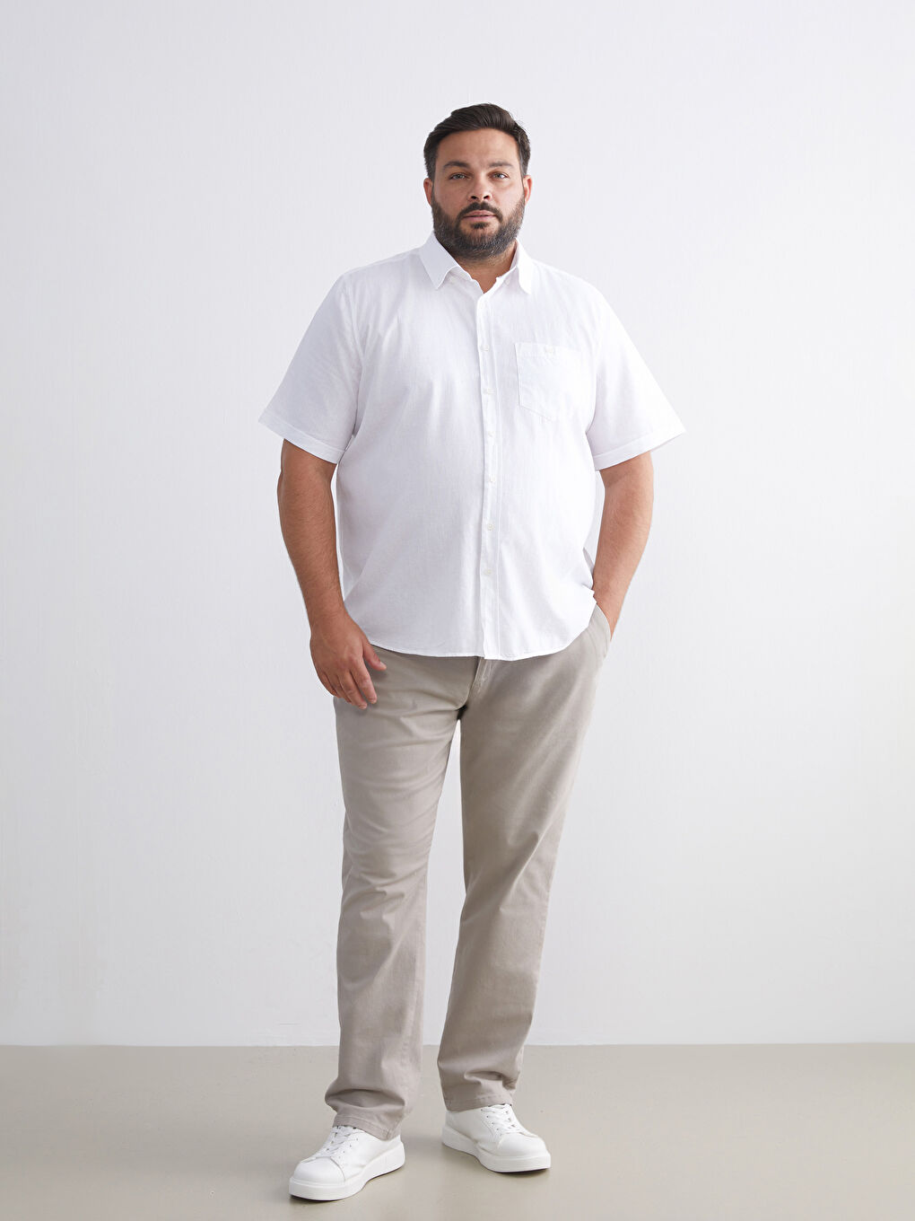 Large Size Regular Fit Short Sleeve Linen Blend Men's Shirt-1