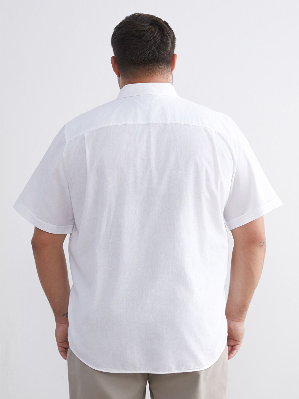 Large Size Regular Fit Short Sleeve Linen Blend Men's Shirt-3