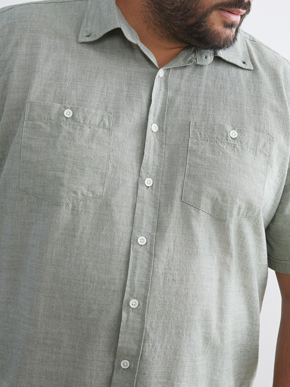 Haki Büyük Beden Regular Fit Kısa Kollu Erkek Gömlek-2