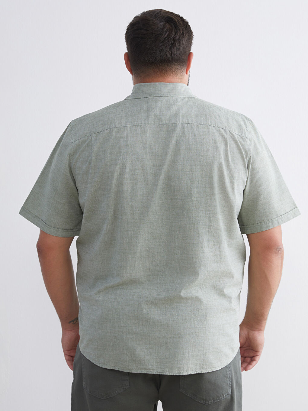 Haki Büyük Beden Regular Fit Kısa Kollu Erkek Gömlek-3