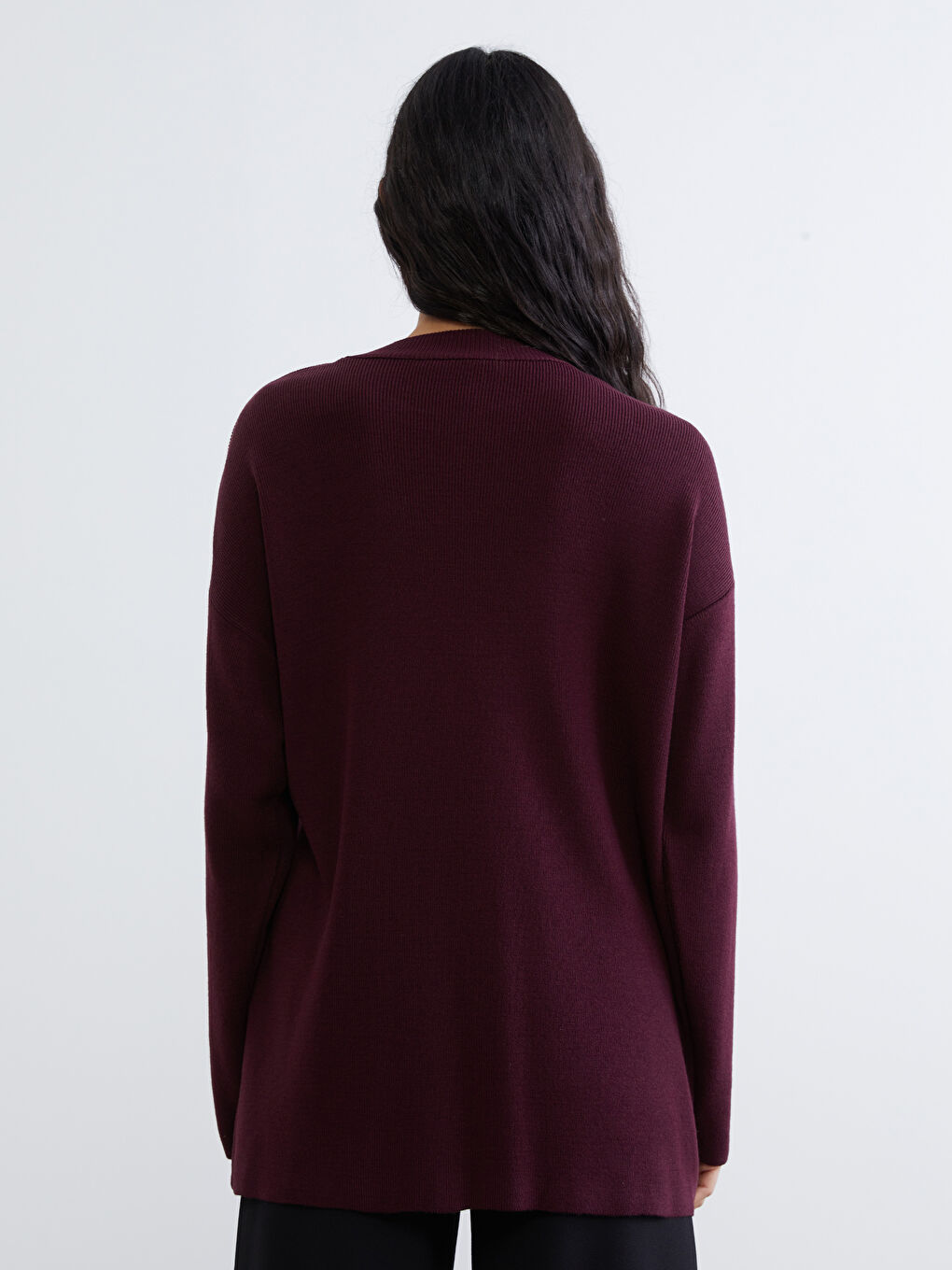 Bordo Bisiklet Yaka Bağlama Detaylı Kadın Triko Tunik-3