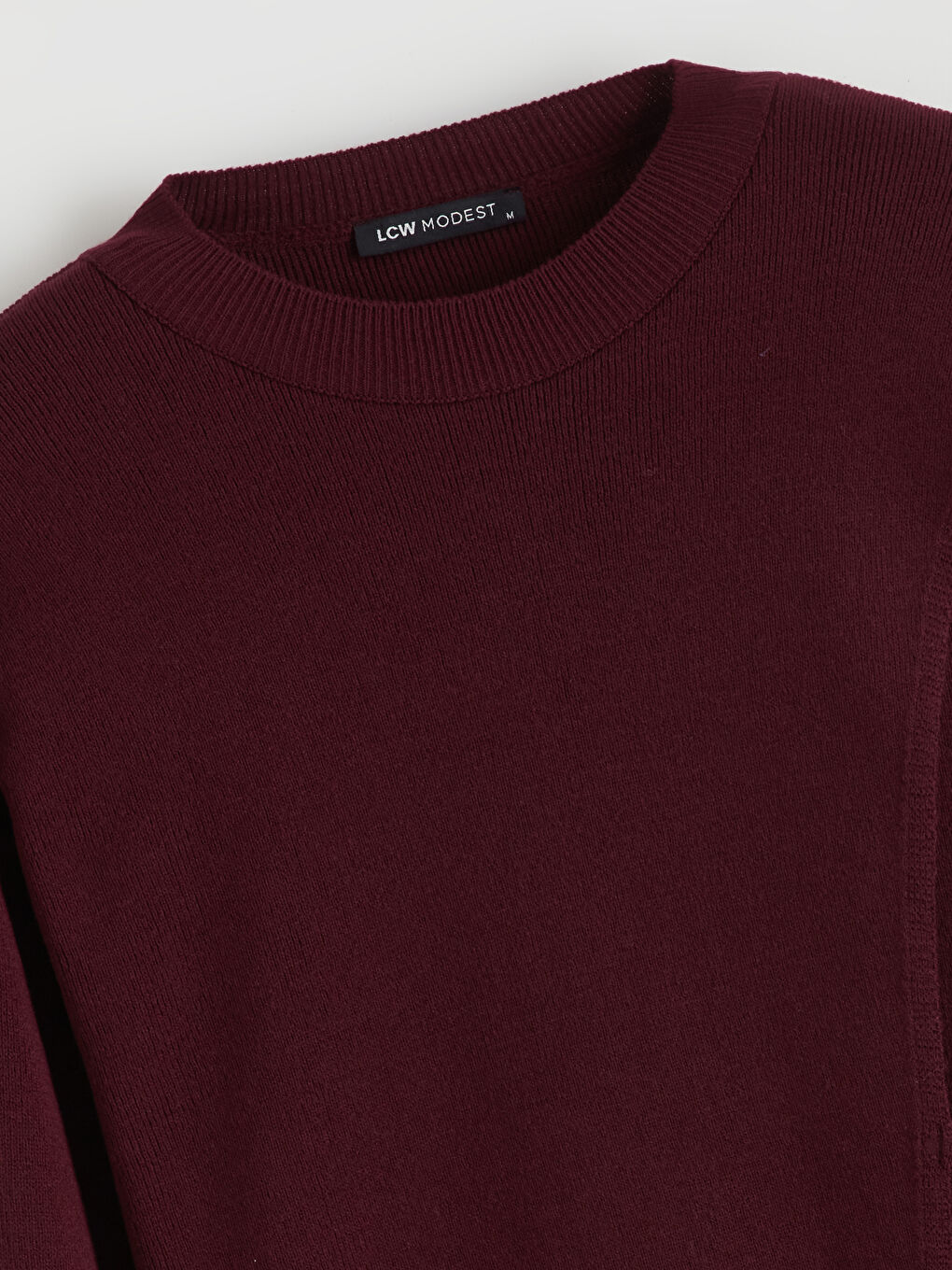 Bordo Bisiklet Yaka Bağlama Detaylı Kadın Triko Tunik-5