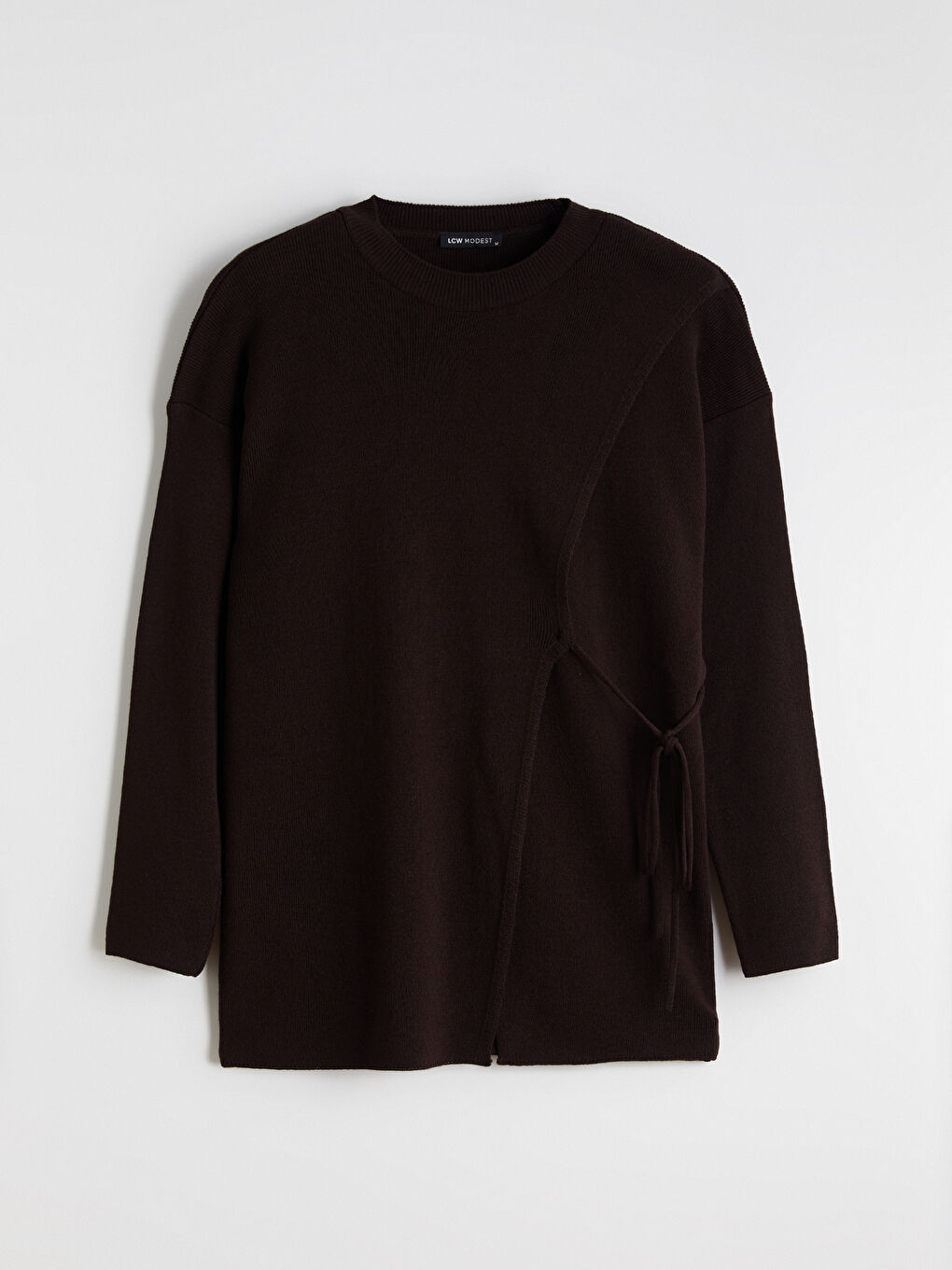 Kahverengi Bisiklet Yaka Bağlama Detaylı Kadın Triko Tunik-4