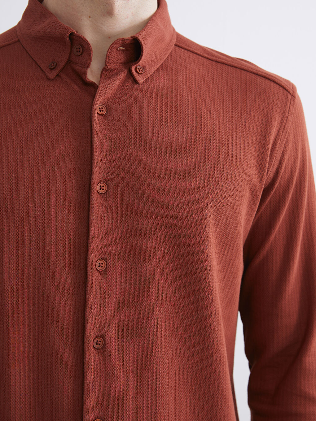 Kahverengi Slim Fit Uzun Kollu Erkek Gömlek-2