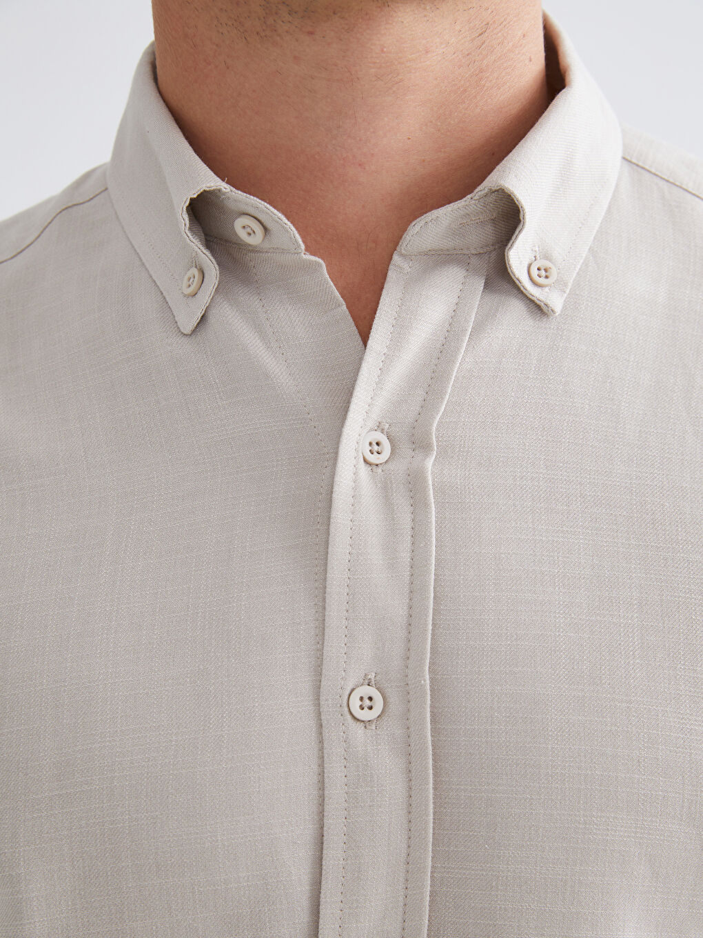 Bej Regular Fit Uzun Kollu Armürlü Erkek Gömlek-2