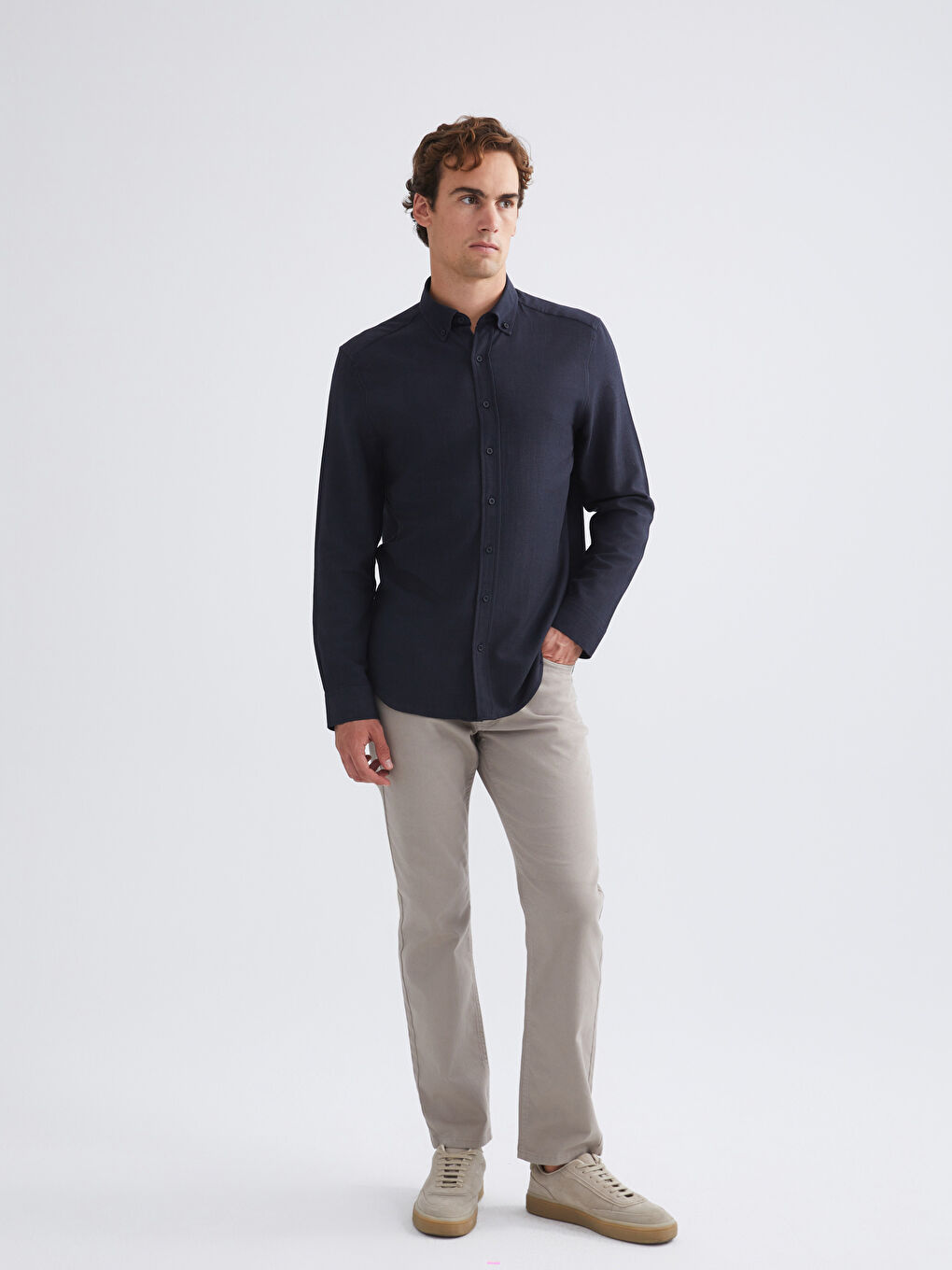 Regular Fit Long Sleeve Dobby Fabric Men's Shirt-1