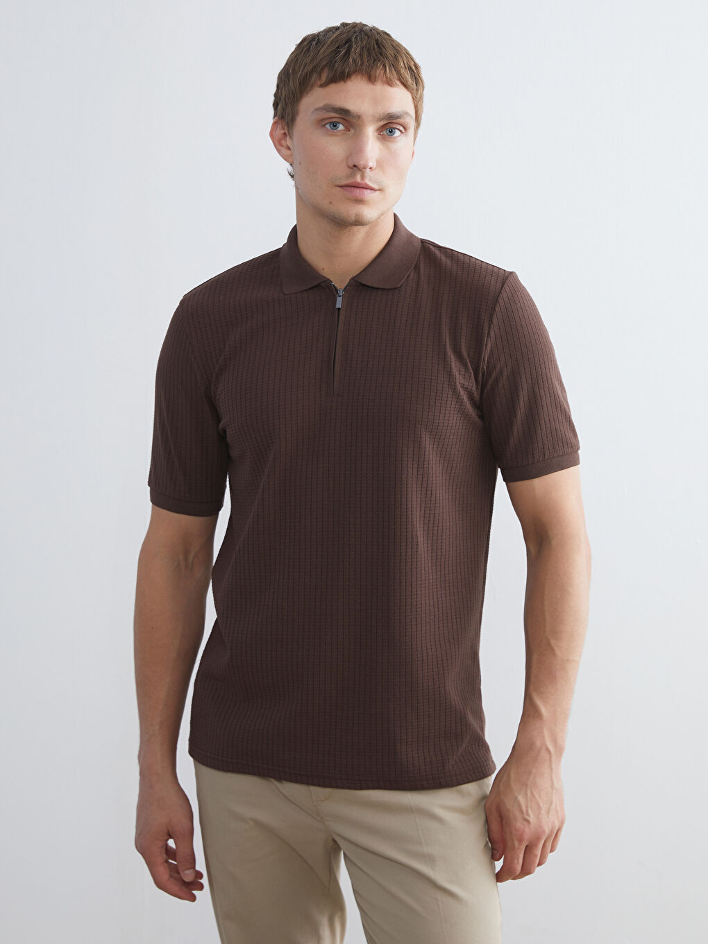 Kahverengi Polo Yaka Erkek Tişört