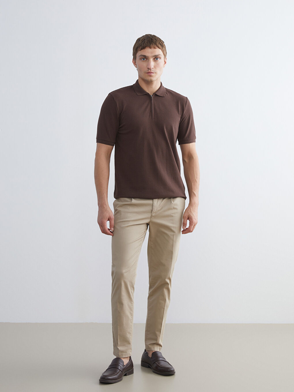 Kahverengi Polo Yaka Erkek Tişört-1