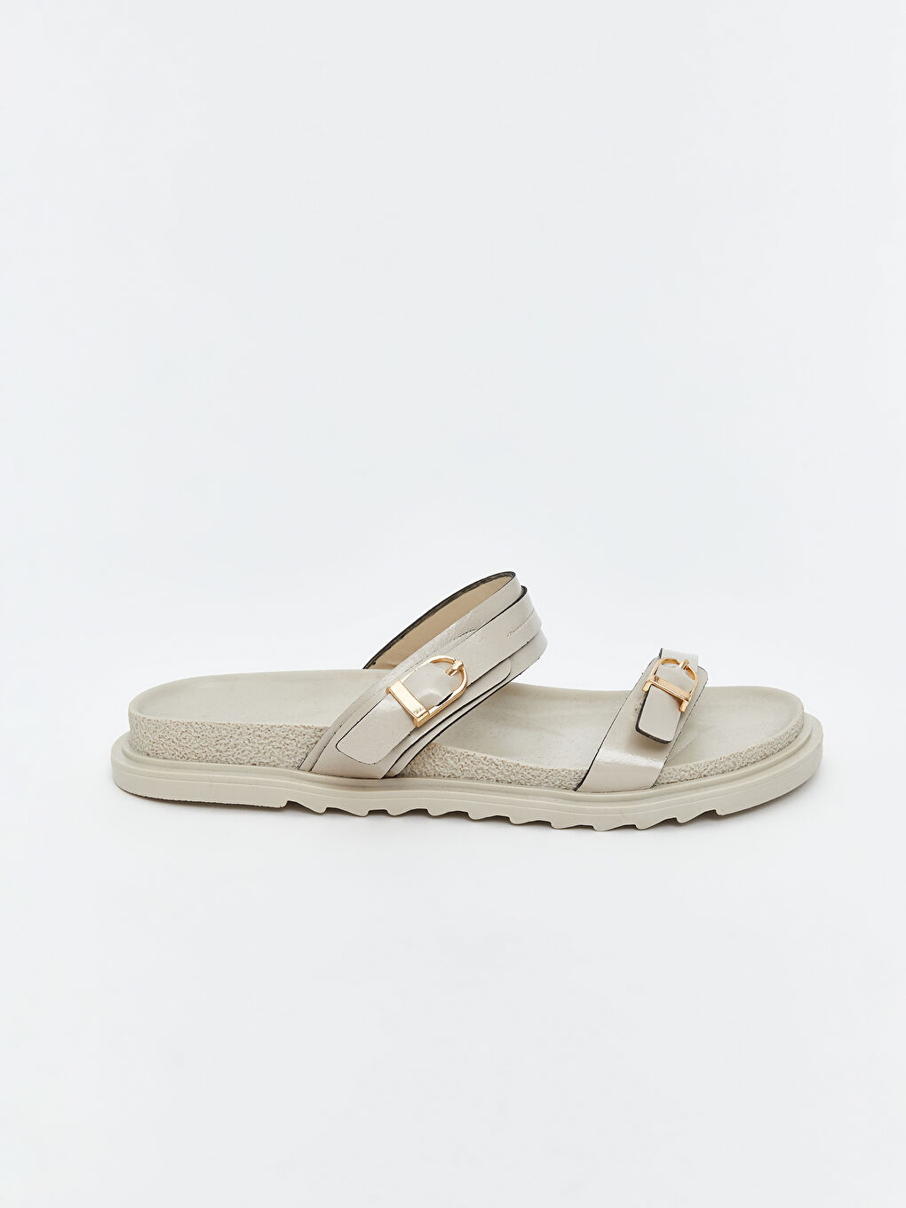 Bej Deri Görünümlü Kadın Terlik-1