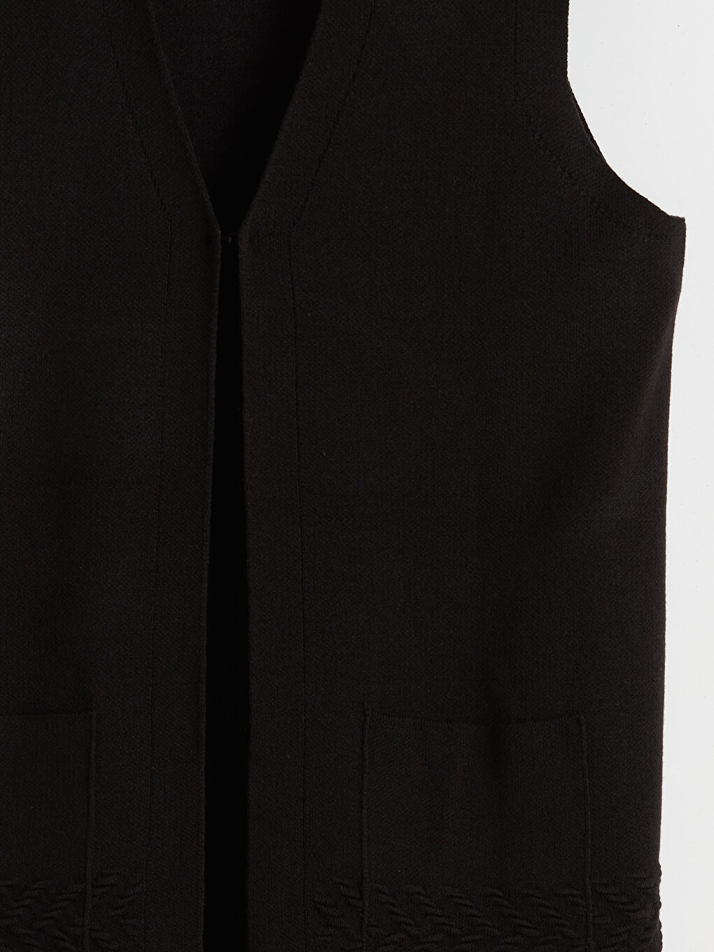 Siyah V Yaka Kadın Triko Yelek-5