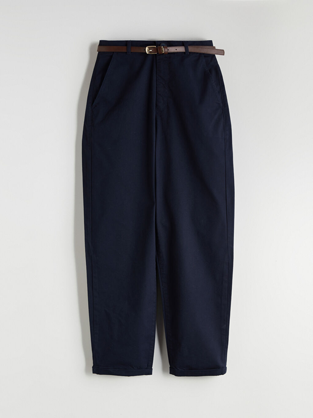 Belted High Waisted Carrot Fit Women's Trousers-4