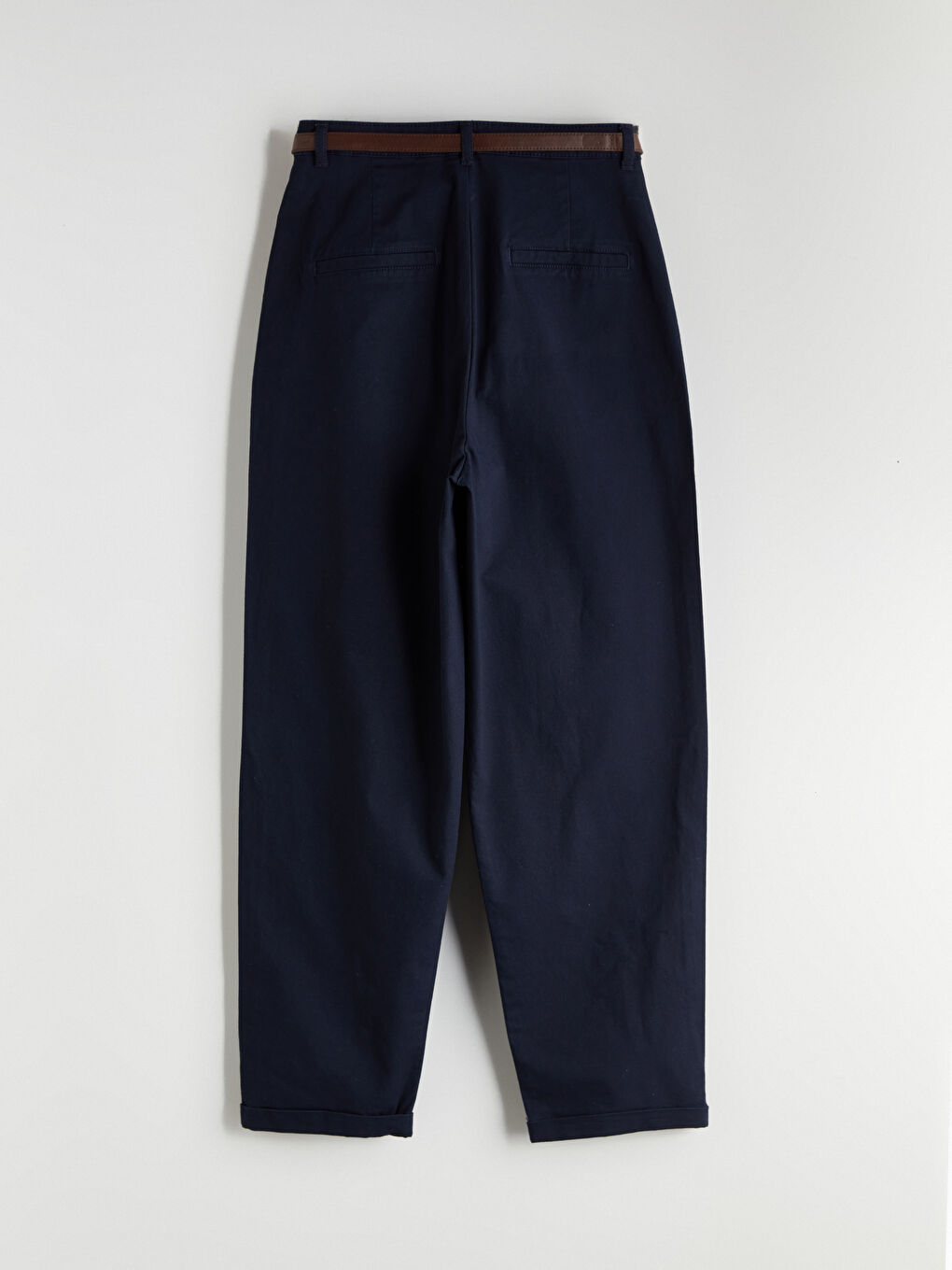 Belted High Waisted Carrot Fit Women's Trousers-5