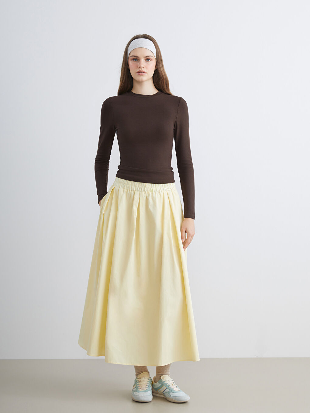 Elasticated Waist Poplin Flared Skirt