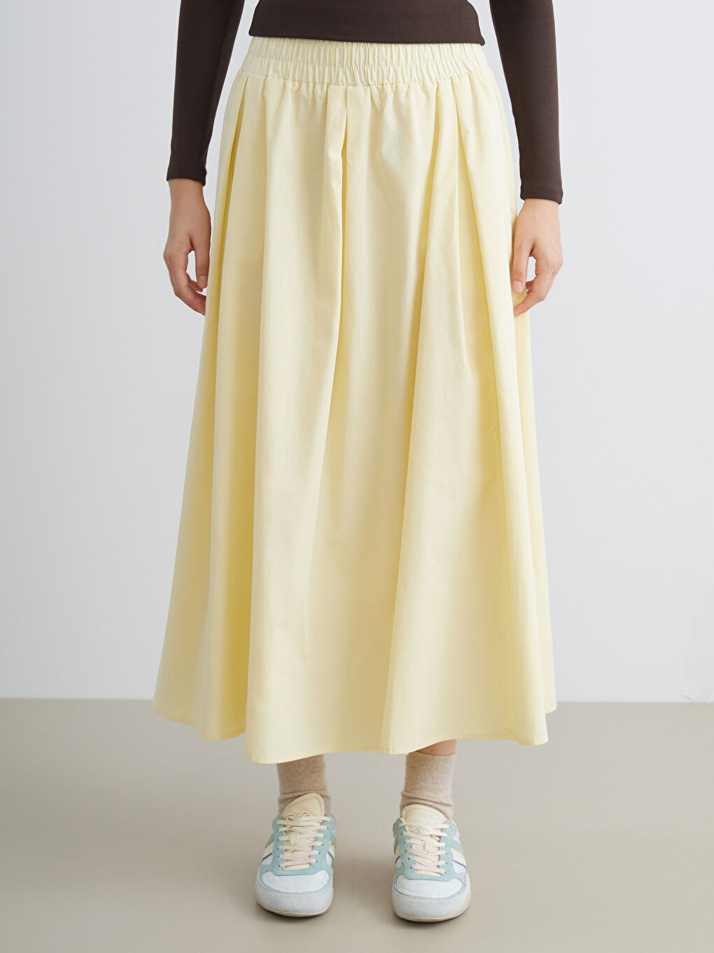 Elasticated Waist Poplin Flared Skirt-1