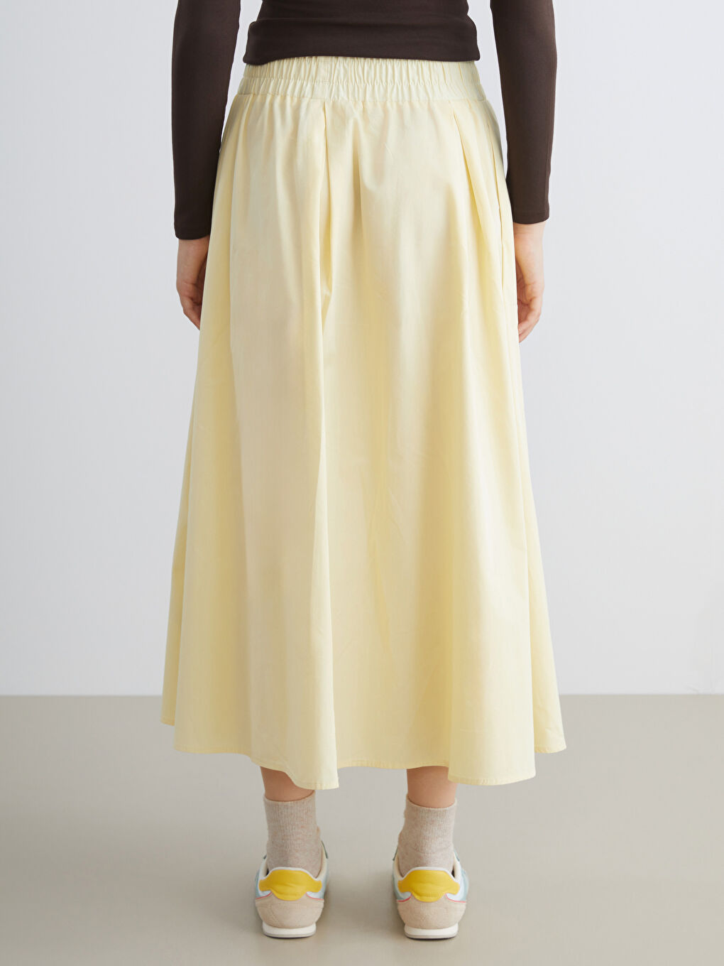 Elasticated Waist Poplin Flared Skirt-3