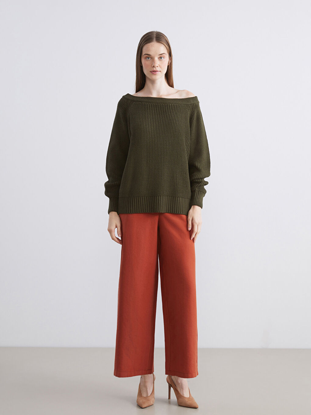 LCW Vision Elastic Waist Wide Leg Women's Trousers -W5KU38Z8-8KT