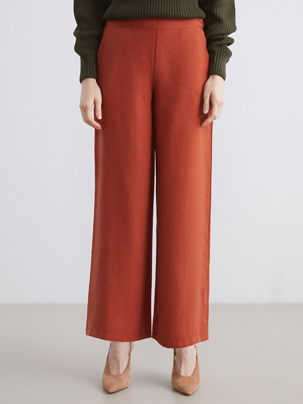 LCW Vision Elastic Waist Wide Leg Women's Trousers -W5KU38Z8-8KT