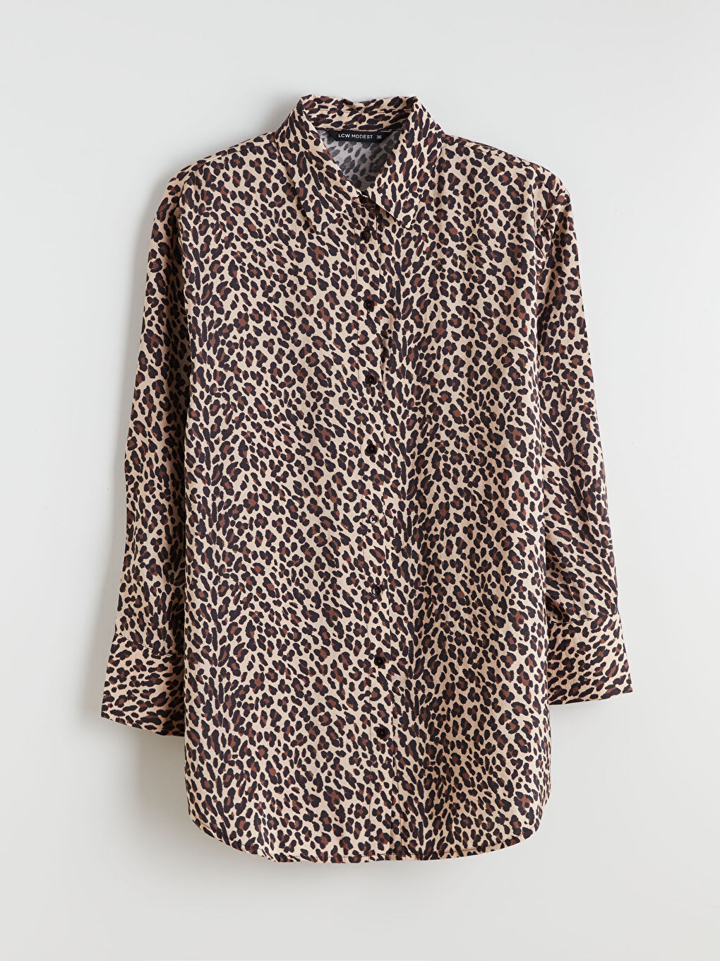 Kahverengi Modal Karışımlı Leopar Desenli Kadın Gömlek Tunik-6