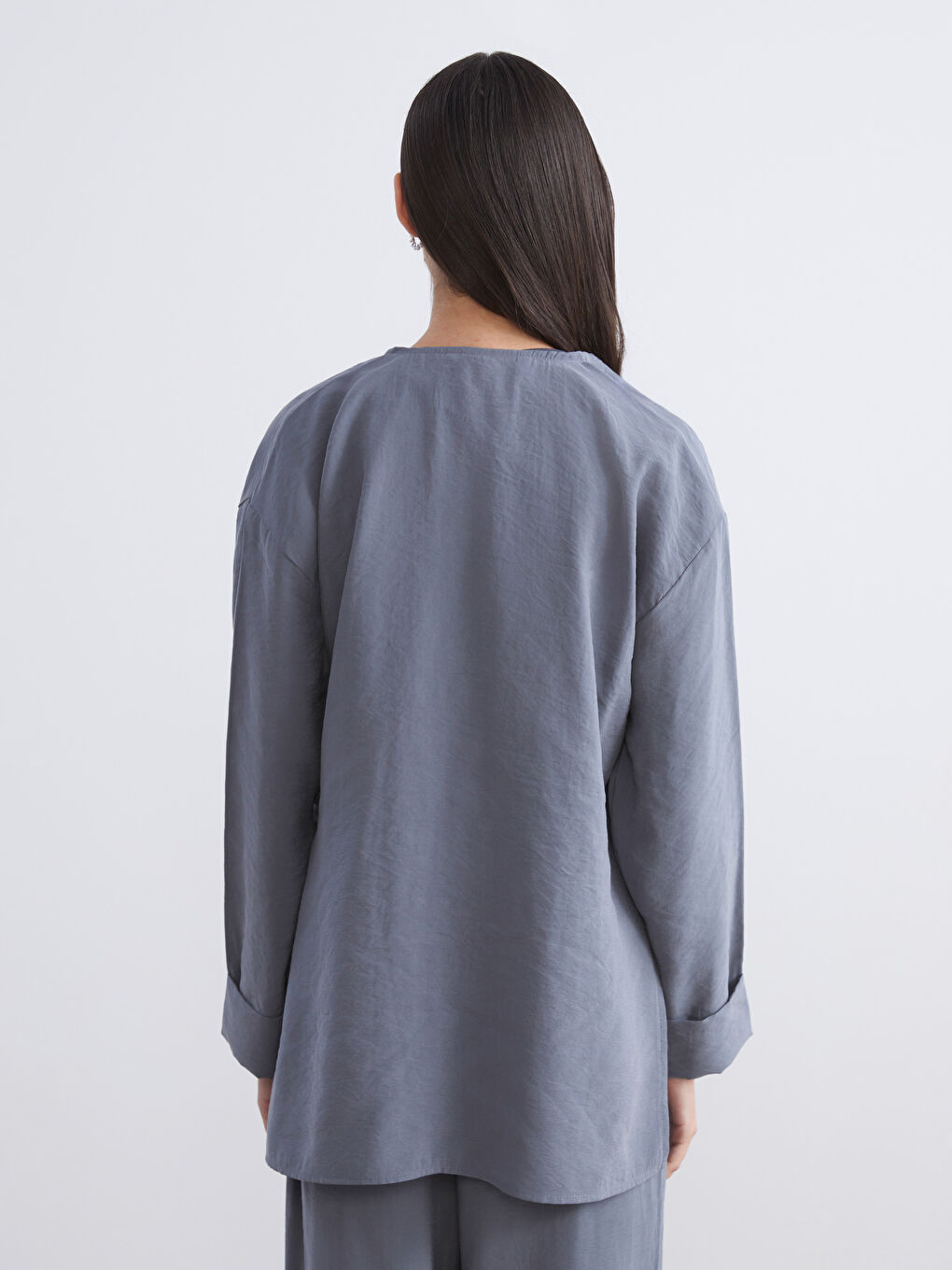 Gri Kruvaze Yaka Kadın Kimono-7