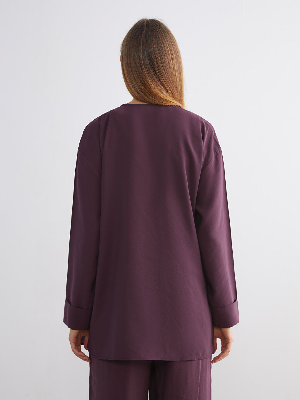 Mürdüm Kruvaze Yaka Kadın Kimono-3