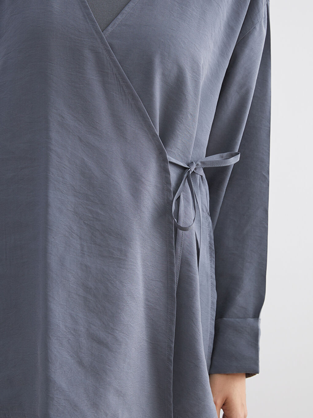 Gri Kruvaze Yaka Kadın Kimono-4