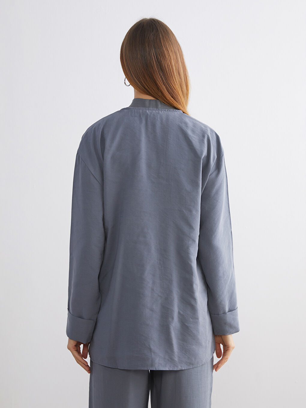 Gri Kruvaze Yaka Kadın Kimono-6