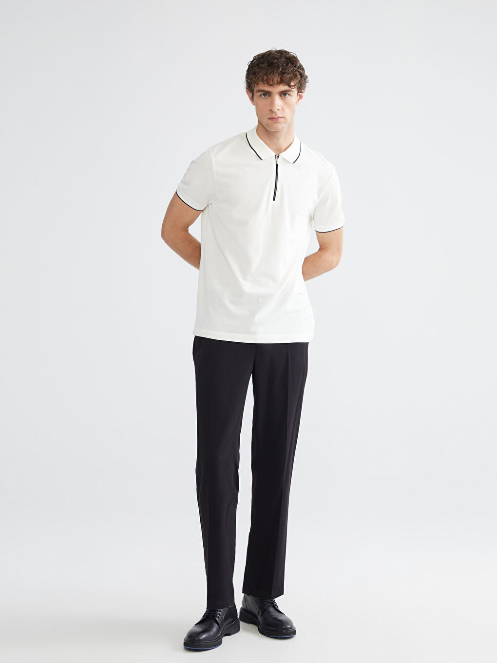 Ekru Polo Yaka Pike Erkek Tişört-1